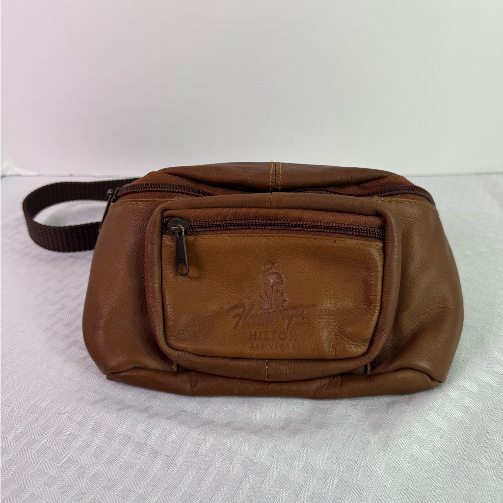 Flamingo Hilton Las Vegas Brown Leather Waist Bag Vintage Unisex Exc Cond